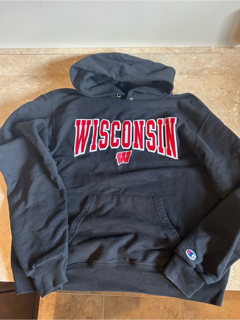 Champion Wisconsin Black Hoodie Sweatshirt M
